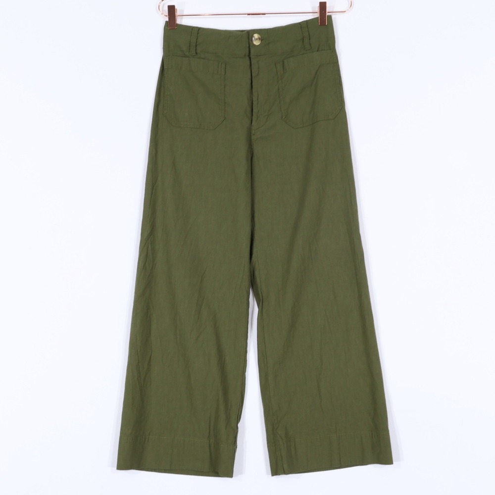 Maeve Anthropologie The Colette Pants Womens 28 Green Wide Leg Cropped Gorpcore